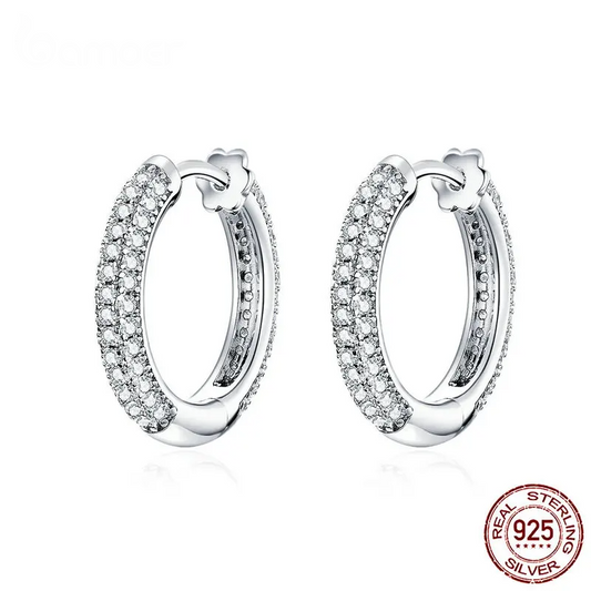 Silver Ear Hoops Luxury Ear Buckles Pave Setting Zircon