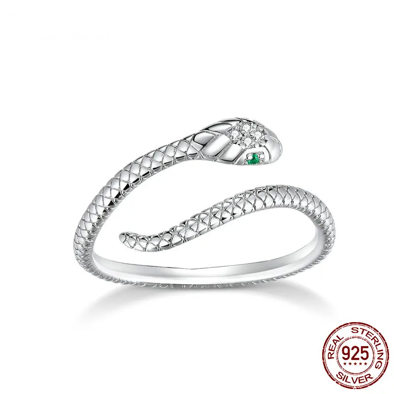 Antique Texture Green Zircon Snake Ring