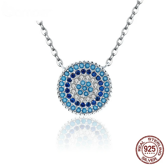 925 Sterling Silver Blue Evil Eyes Necklace