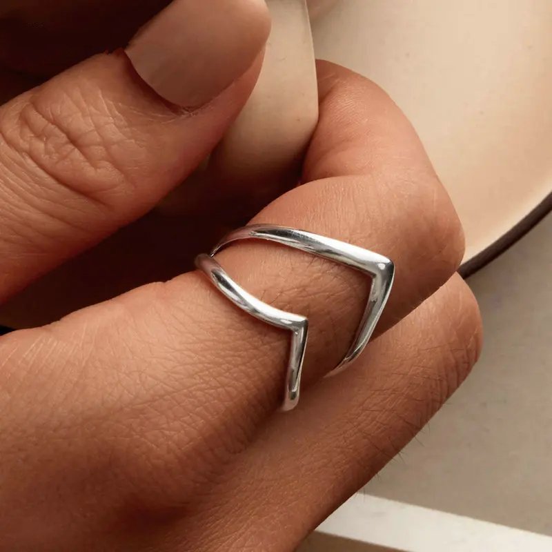 Sterling Silver V Shape Punk Ring