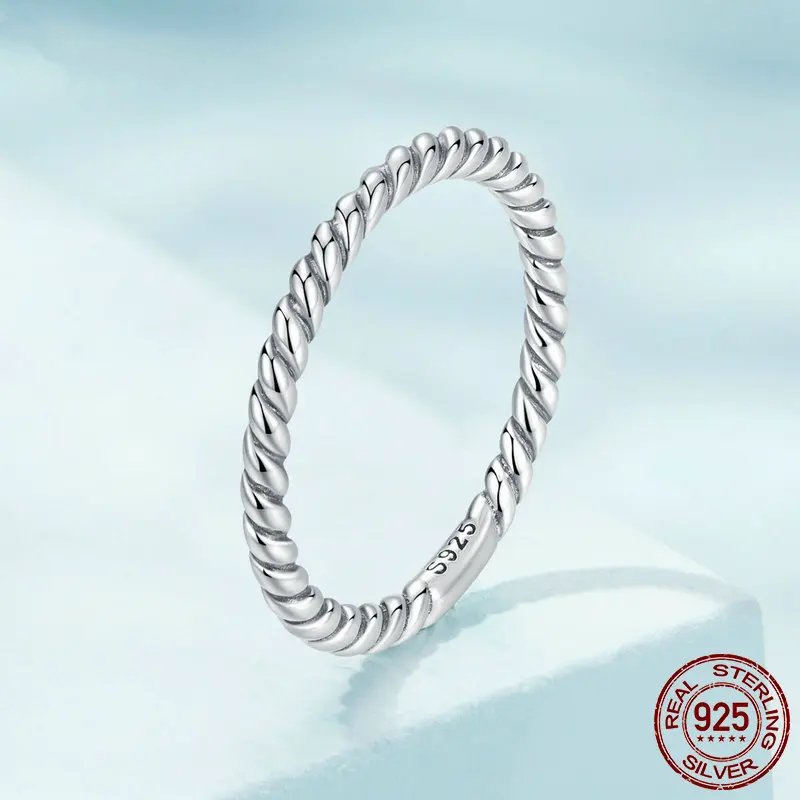 Braided Texture Twisted Eternity Band Stackable Rings Fine Jewelry