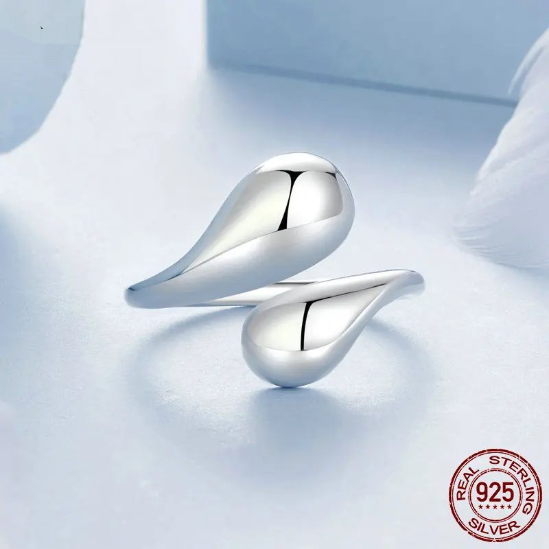 Adjustable Water Droplet Rings Handmade High Polished Thumb Band Statement Ring