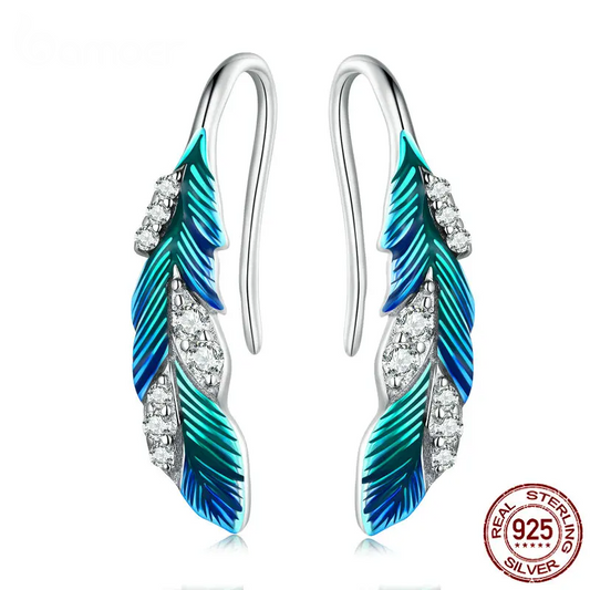 Peacock feather  Blue earrings