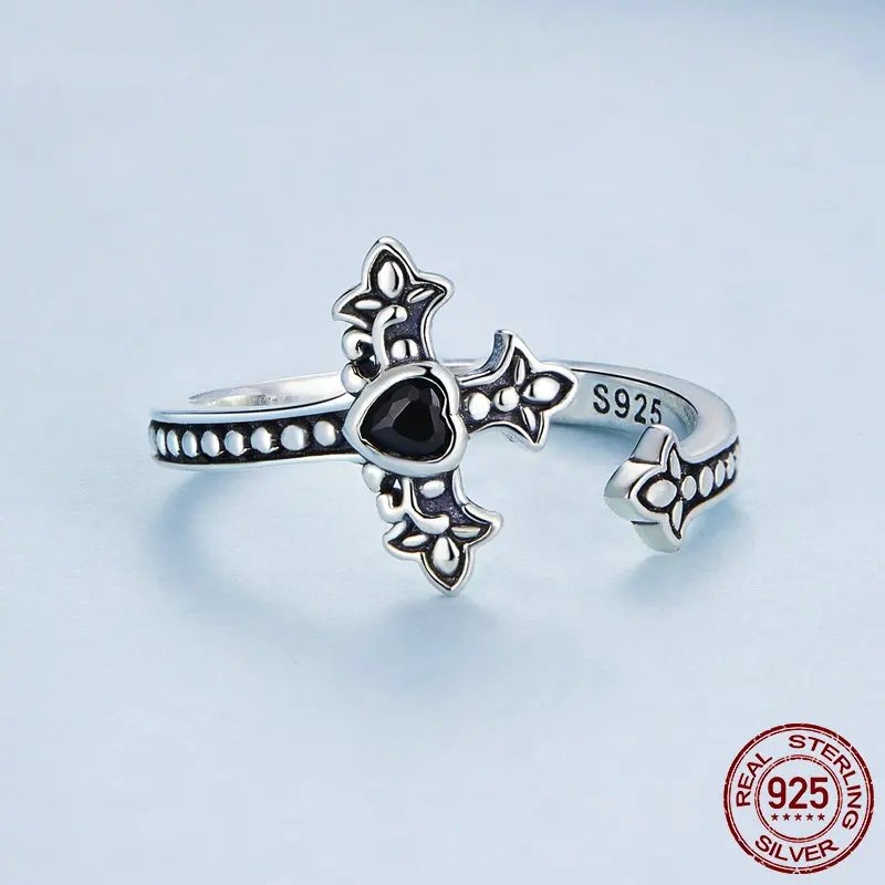 Black Zircon Vintage Pattern Open Ring