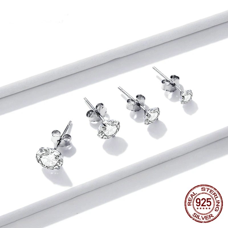 Platinum Plated Silver Earrings with Round Cubic Zirconia