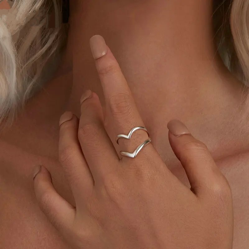 Sterling Silver V Shape Punk Ring