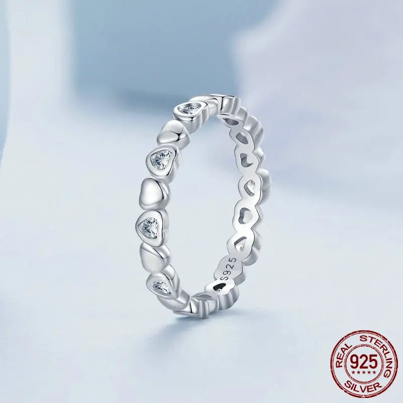 Heart Shape Zircon Finger Ring Platinum Plated