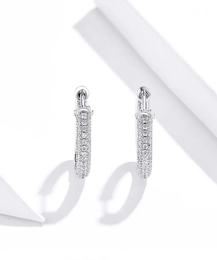 Silver Ear Hoops Luxury Ear Buckles Pave Setting Zircon