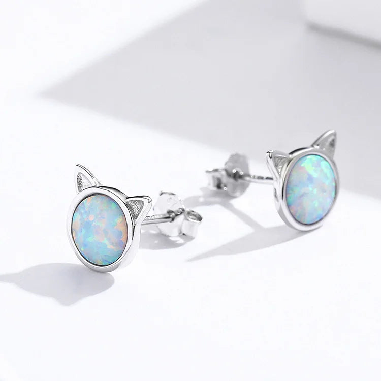 Cute silver cat earrings