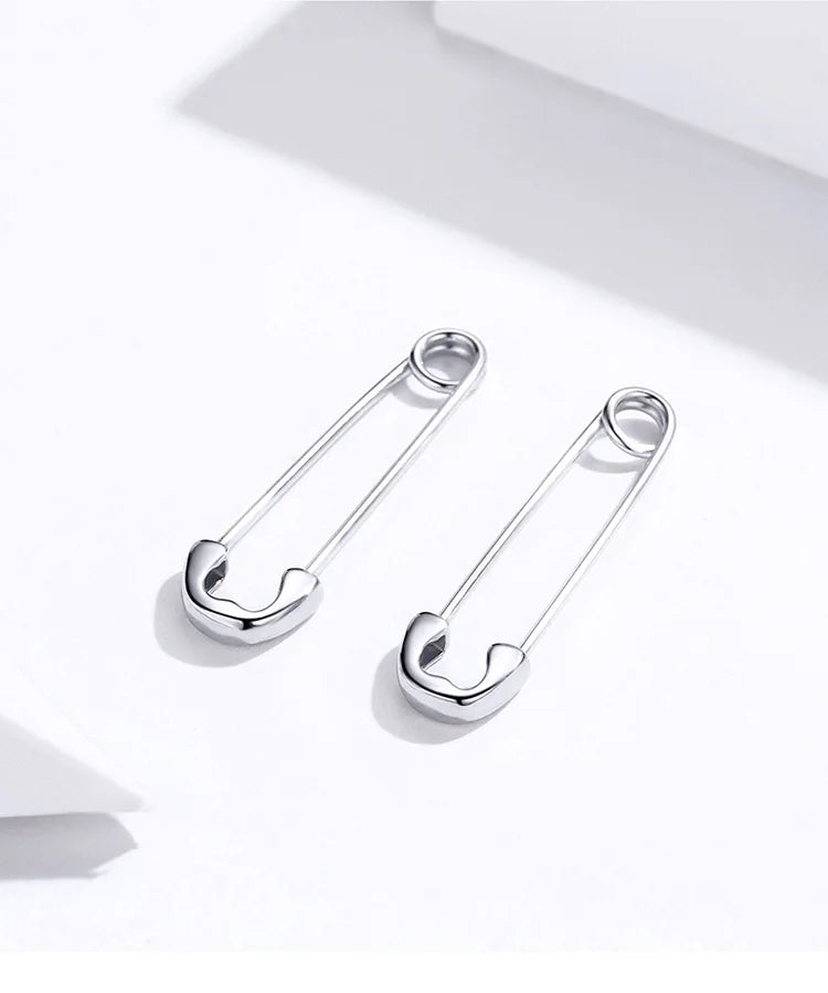 Genuine 925 Sterling Silver Paperclip Stud Earrings