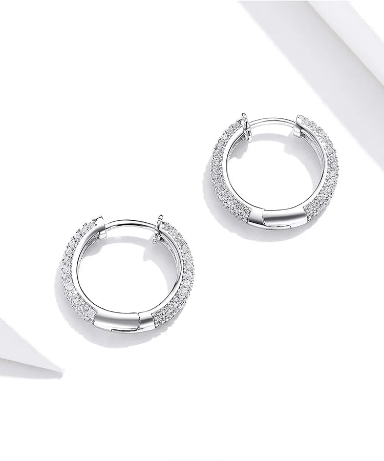 Silver Ear Hoops Luxury Ear Buckles Pave Setting Zircon