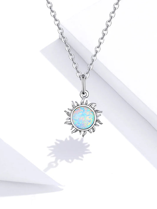 Silver White Opal Sun Pendant Necklace