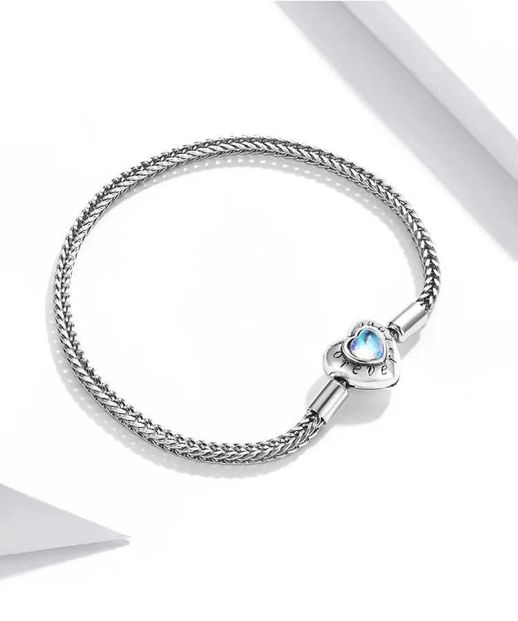 Silver Heart Moonstone Bracelet with Snake Chain