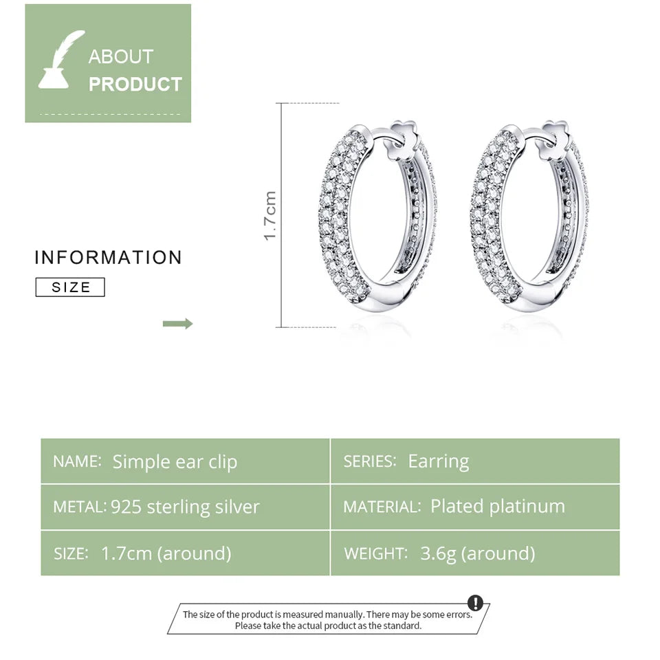 Silver Ear Hoops Luxury Ear Buckles Pave Setting Zircon