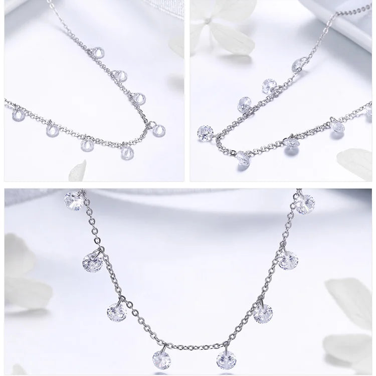 14k Gold Plated Silver Thin Chain Necklace with Cubic Zirconia