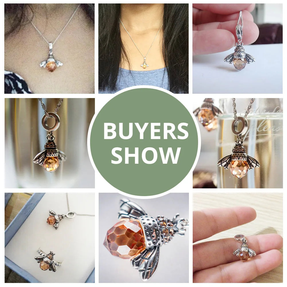 Beautiful Orange Bee Necklace in Sterling Silver