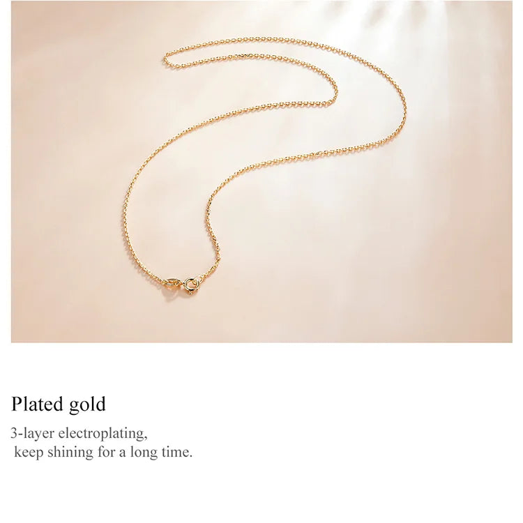 Authentic Gold Color 925 Sterling Silver Basic Cable Chain Necklace Pendant for Women Long Chain Fashion Jewelry