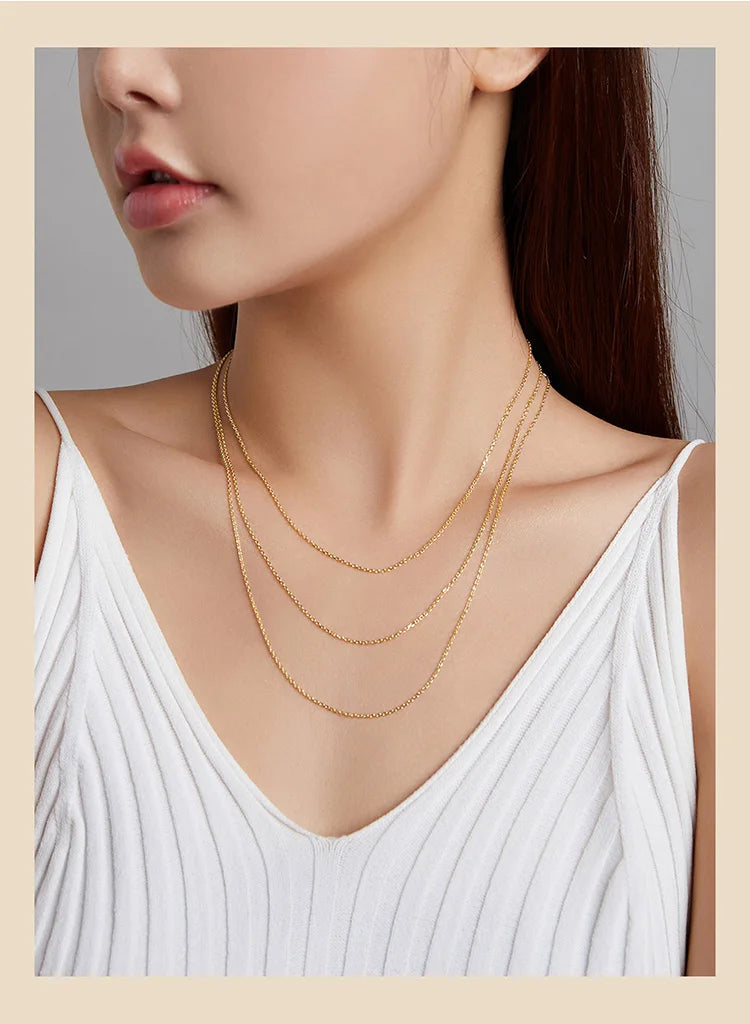 Authentic Gold Color 925 Sterling Silver Basic Cable Chain Necklace Pendant for Women Long Chain Fashion Jewelry