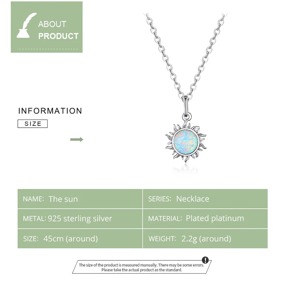 Silver White Opal Sun Pendant Necklace