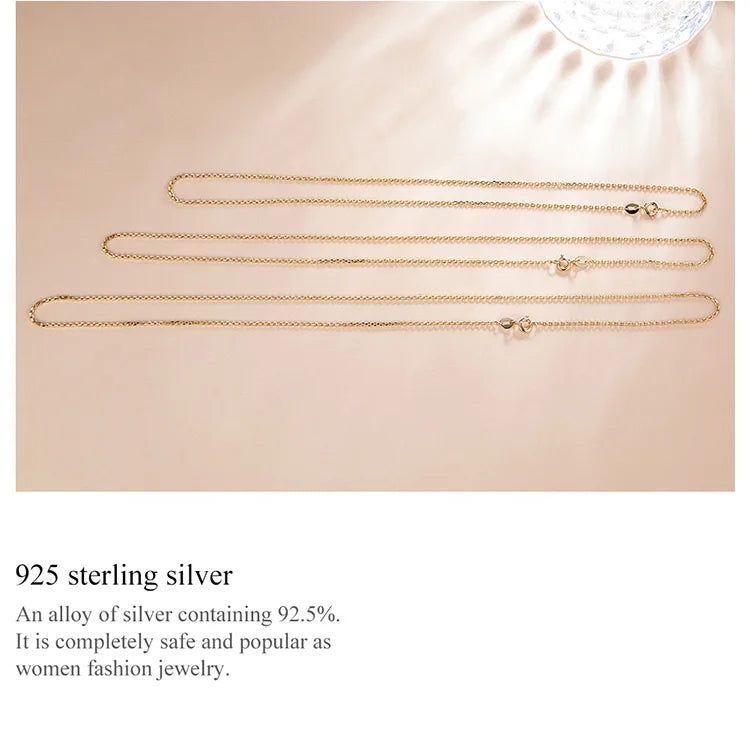 Authentic Gold Color 925 Sterling Silver Basic Cable Chain Necklace Pendant for Women Long Chain Fashion Jewelry