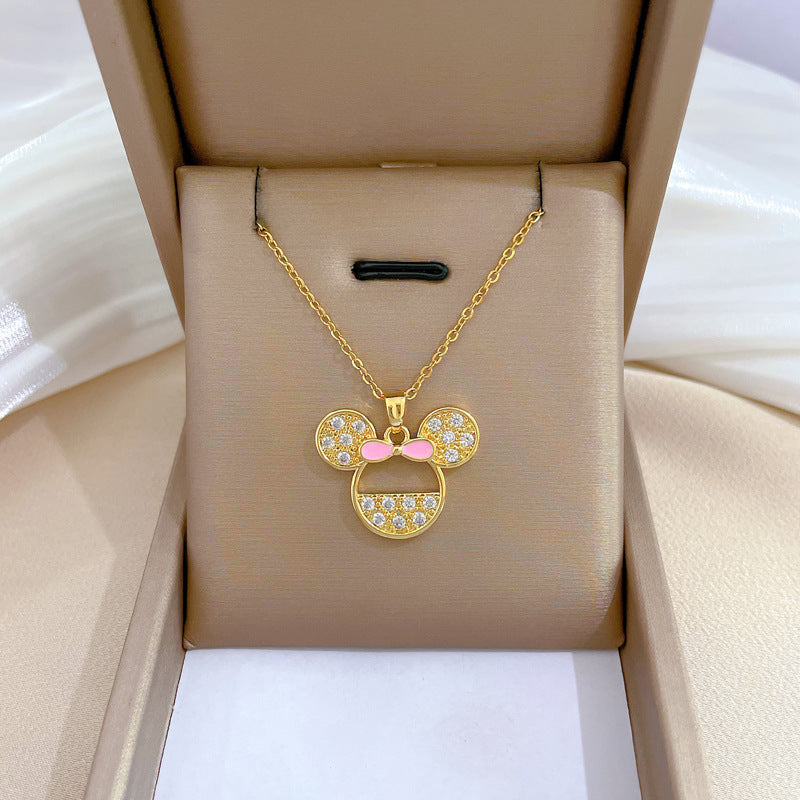 Disney Mickey Minnie Mouse Zircon Necklace