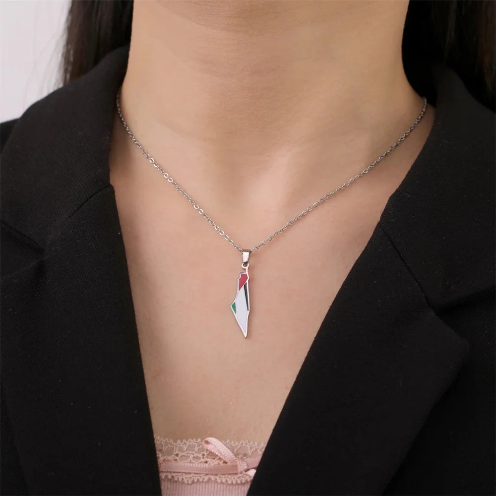 Palestine Map Necklace For Women Stainless Steel Arabic Letter Necklace