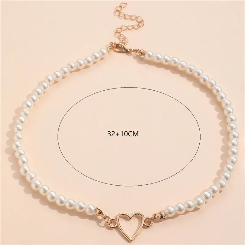 Fashion Love Heart Shape Faux Pearl Necklace