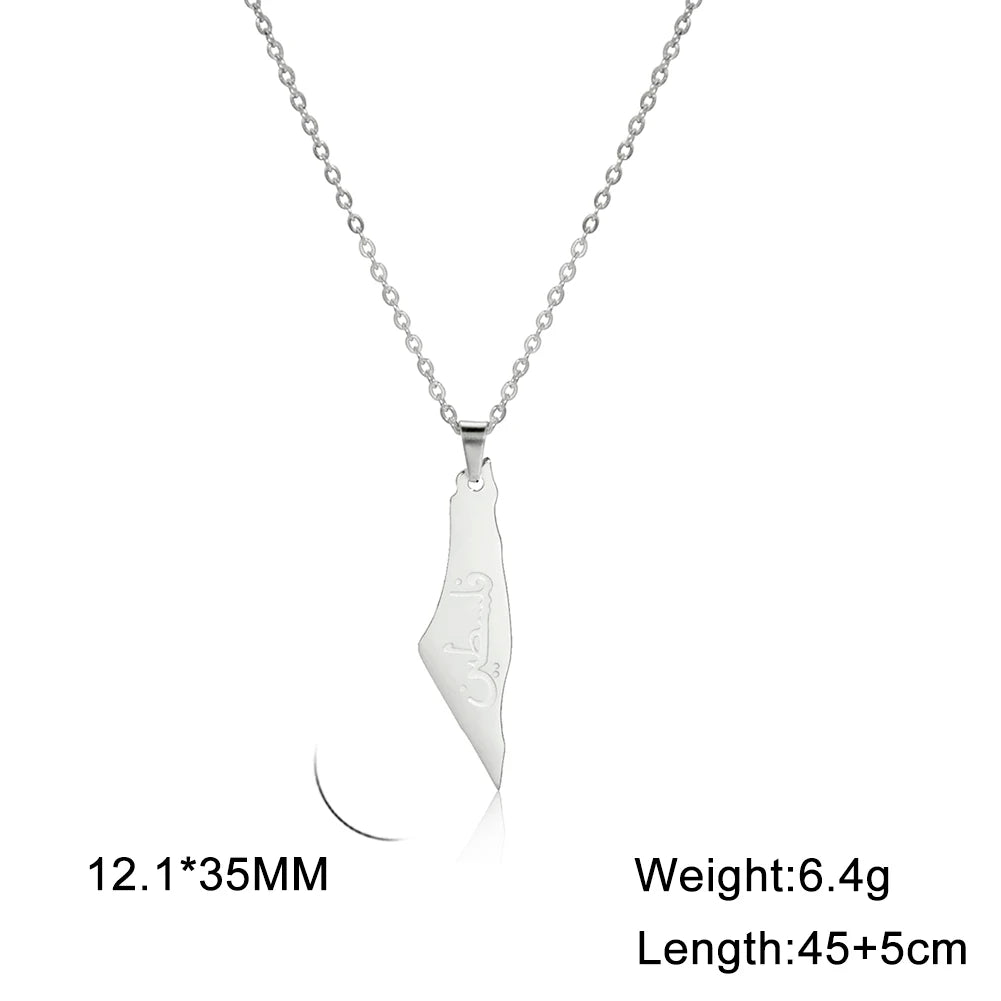 Palestine Map Necklace For Women Stainless Steel Arabic Letter Necklace