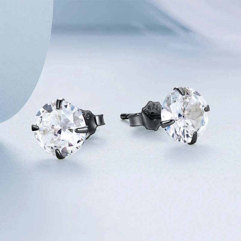 Platinum Plated Silver Earrings with Round Cubic Zirconia