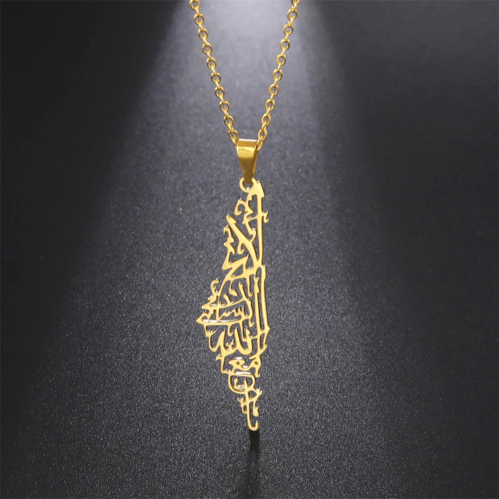 Palestine Map Necklace For Women Stainless Steel Arabic Letter Necklace