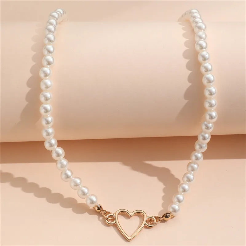 Fashion Love Heart Shape Faux Pearl Necklace