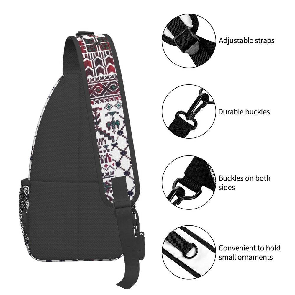 Palestine Palestinian Crossbody Sling Bag Chest Bag Traditional Tatreez Embroidery Shoulder Backpack Daypack for Travel Satchel