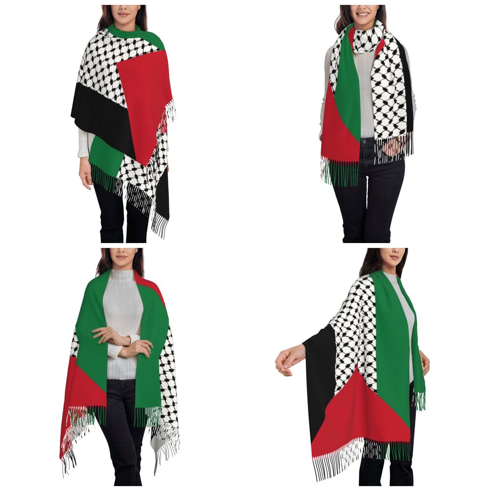 Women's Winter Long Soft Palestine Flag Scarves Shawls Palestinian Keffiyeh Style