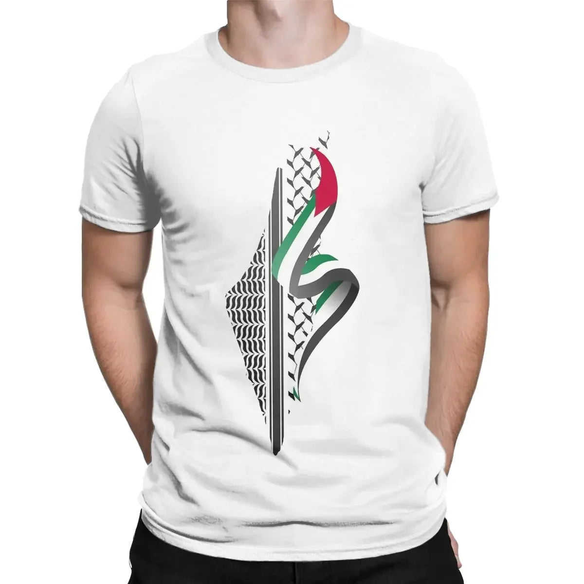 Vintage Palestinian Keffiyeh Palestine Map T-Shirt for Men Crewneck 100% Cotton Print T Shirts Short Sleeve Tees Men Print Tops