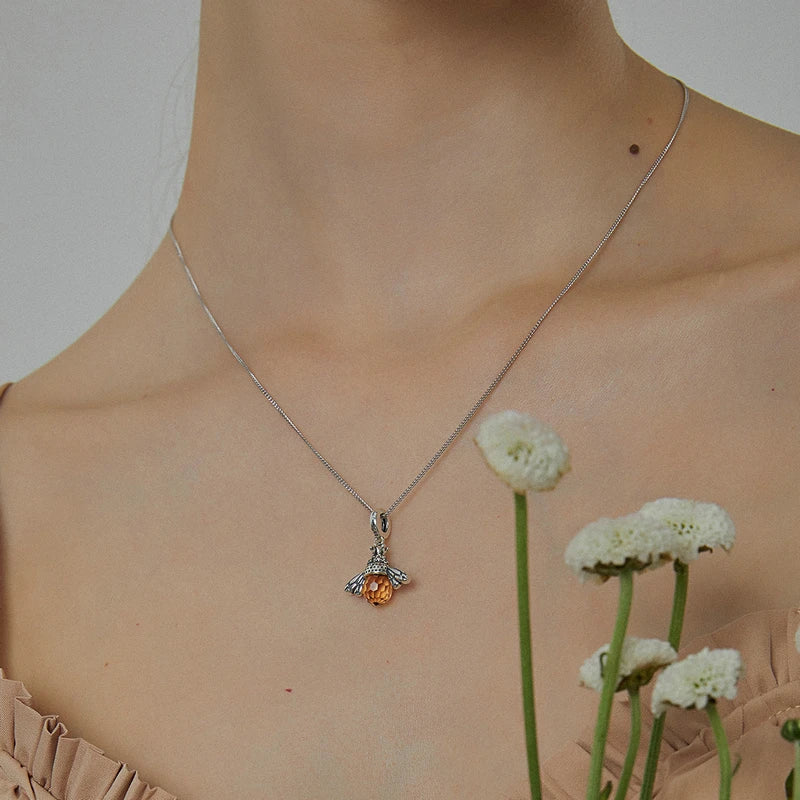 Beautiful Orange Bee Necklace in Sterling Silver