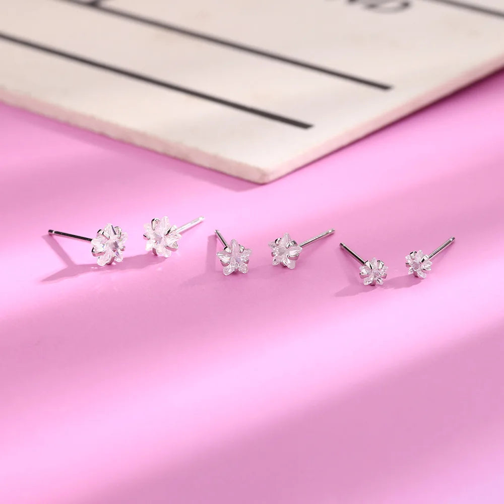 925 Sterling Silver Geometric Zirconia Star Stud Earrings