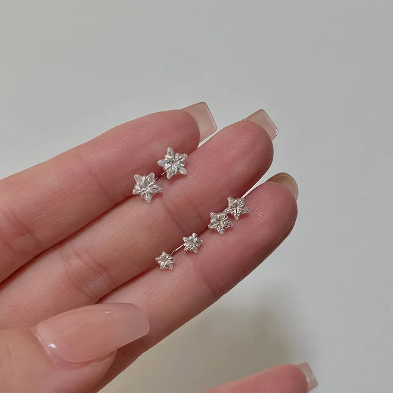 925 Sterling Silver Geometric Zirconia Star Stud Earrings