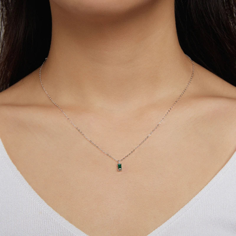 Silver Green Zircon Pendant Necklace for Women