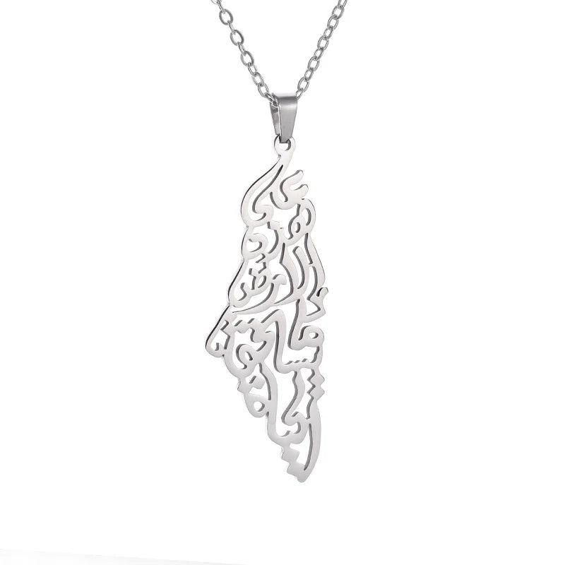 Refinement Stainless Steel Cutout  Palestine Map Pendant Necklace Women Men Trending Arabic Amulets