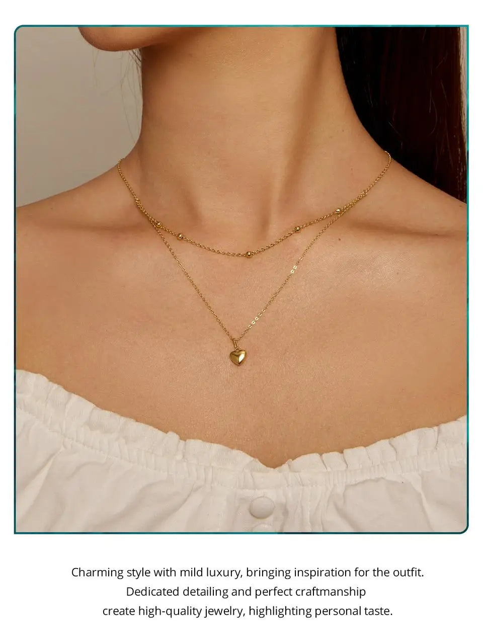 Silver Heart Pendant Necklace for Women Gold Double Layer Choker