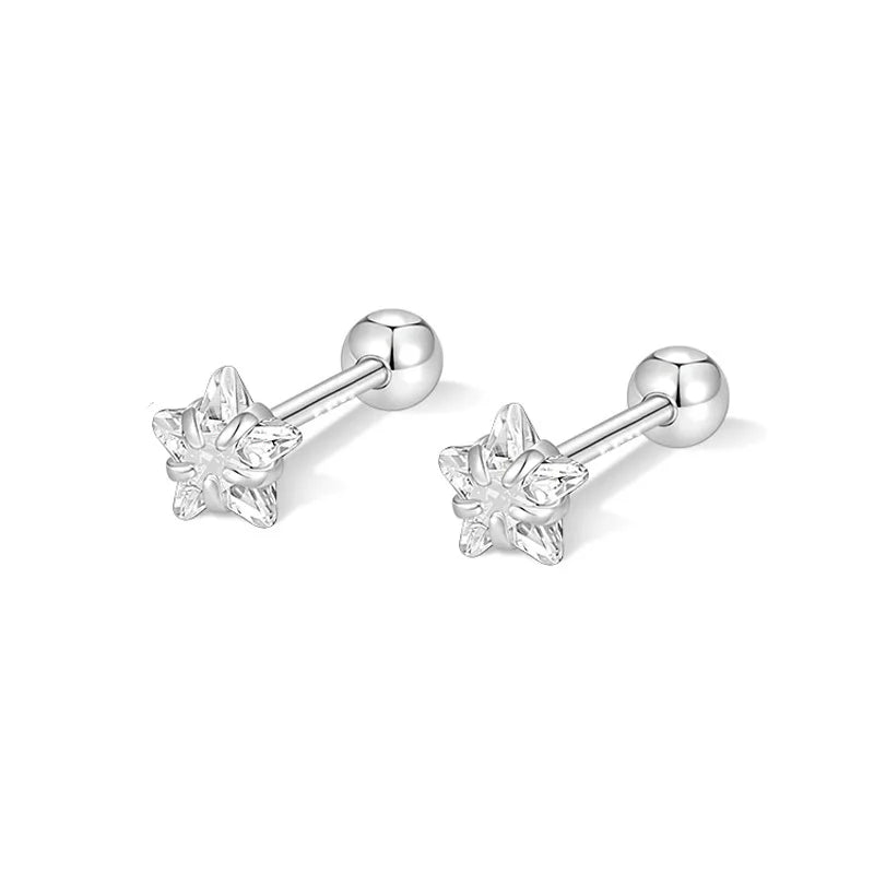 925 Sterling Silver Geometric Zirconia Star Stud Earrings