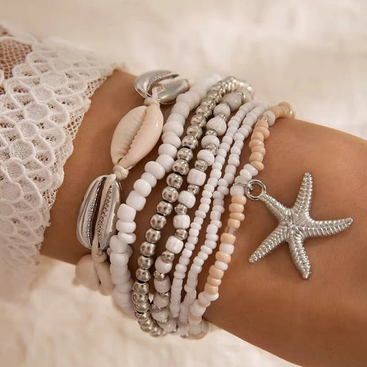 Starfish Shell Bead Bracelet Set