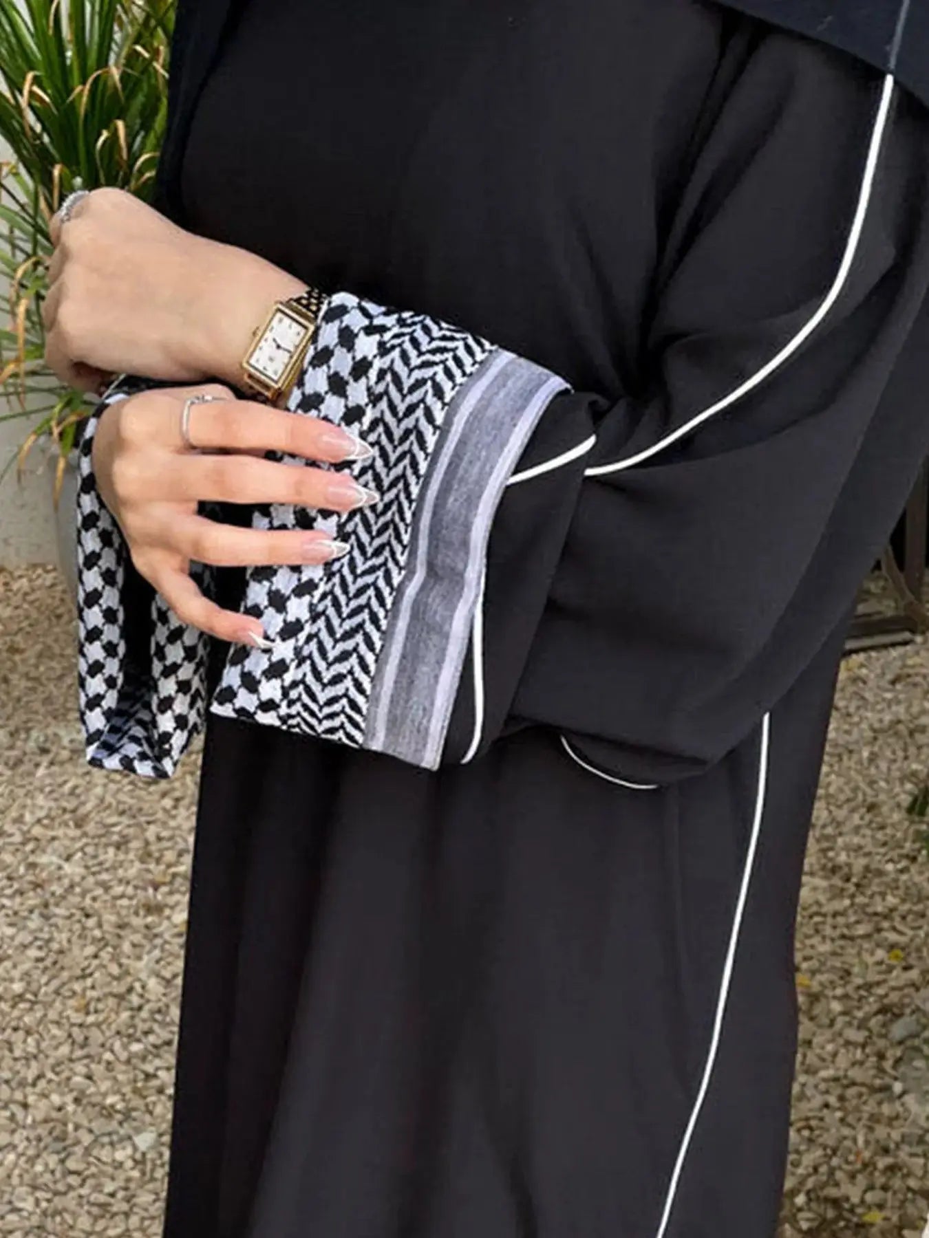 Women's Embroidered Abaya with Palestinian Keffiyeh Sleeves