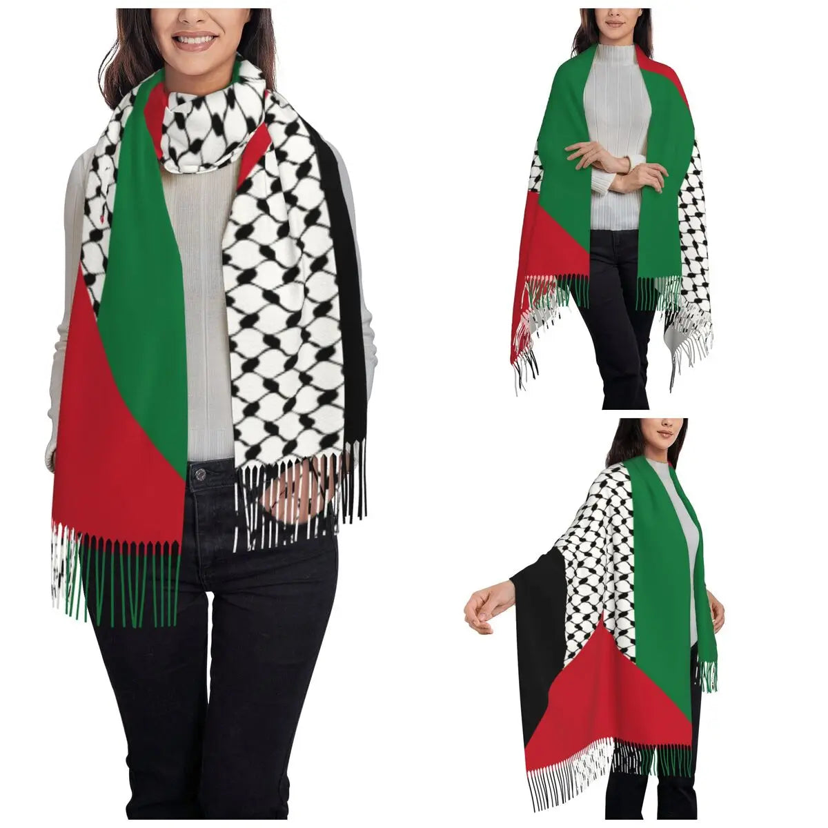 Women's Winter Long Soft Palestine Flag Scarves Shawls Palestinian Keffiyeh Style