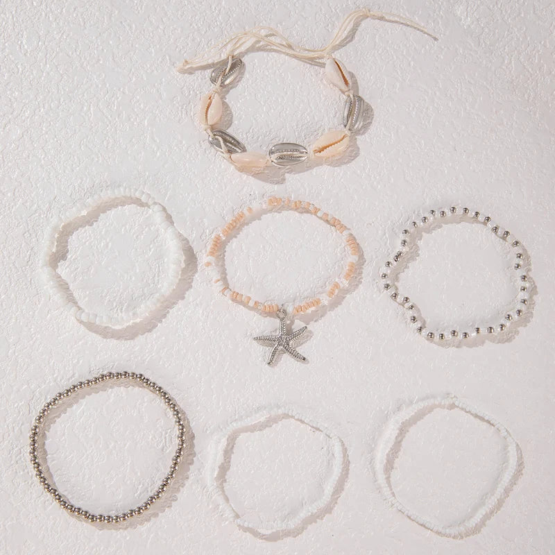 Starfish Shell Bead Bracelet Set