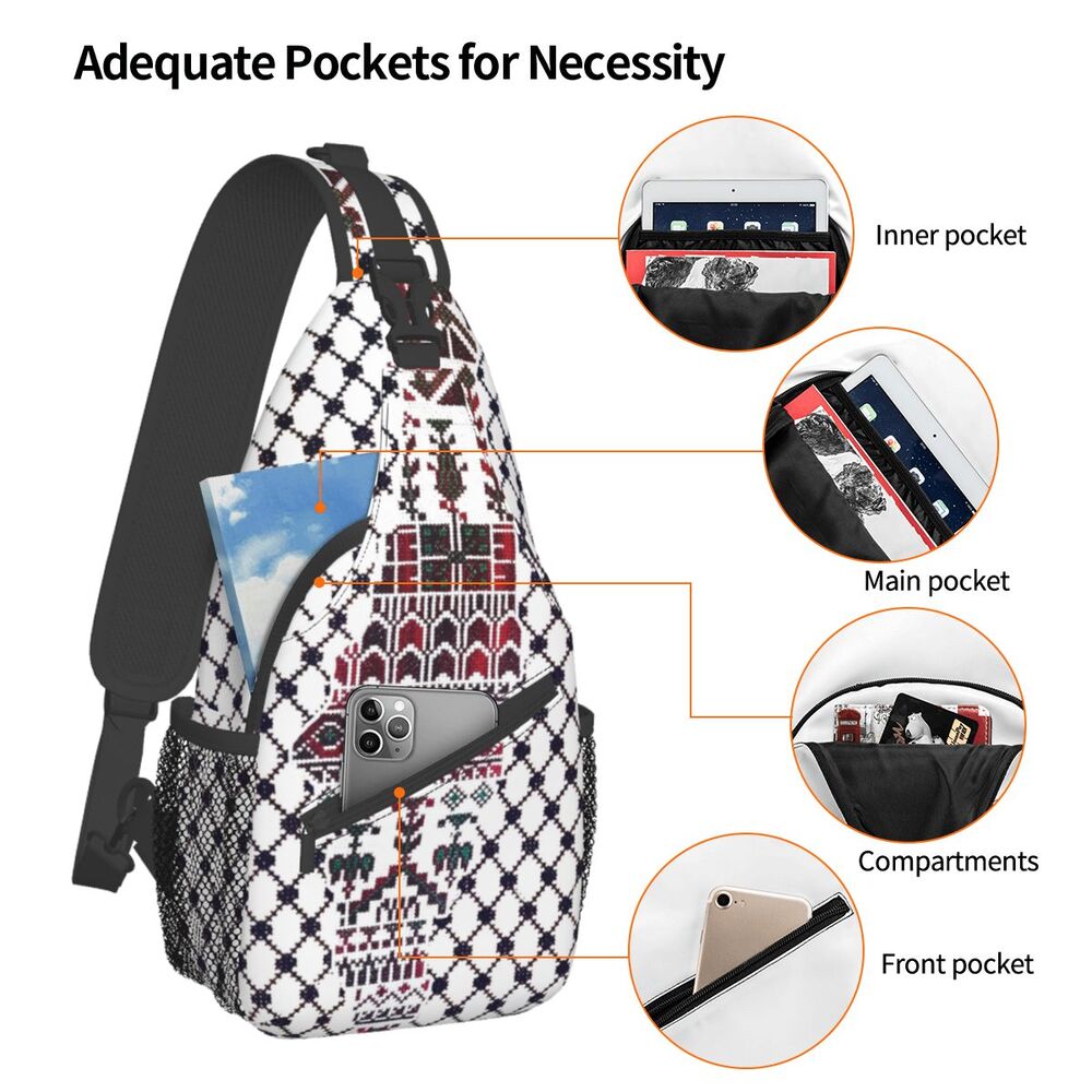 Palestine Palestinian Crossbody Sling Bag Chest Bag Traditional Tatreez Embroidery Shoulder Backpack Daypack for Travel Satchel