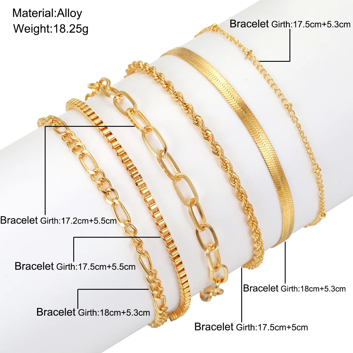 Set of 6 Luxury Gold Color Bracelets for Women Simple Shiny Zircon Charm Chain Unisex