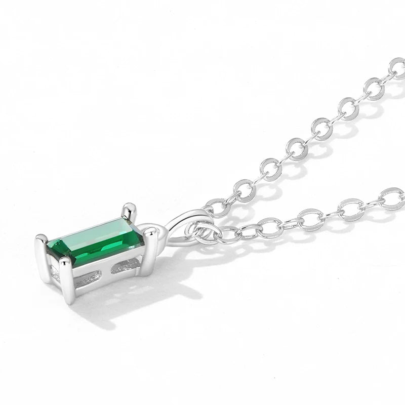 Silver Green Zircon Pendant Necklace for Women