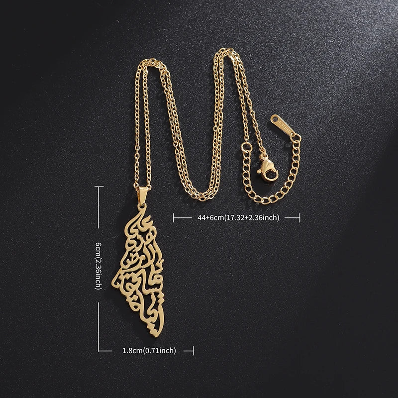 Refinement Stainless Steel Cutout  Palestine Map Pendant Necklace Women Men Trending Arabic Amulets