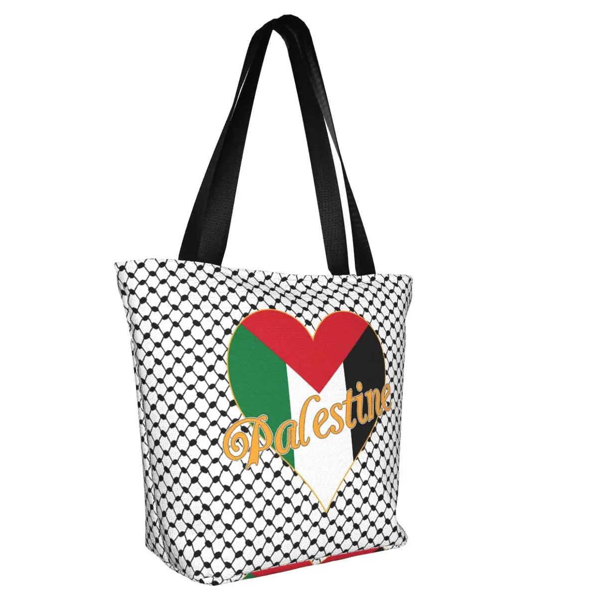 Palestine Keffiyeh Flag Heart Tote Bag Accessories Street For Female Shopping Bag With Zipper